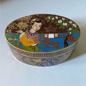 Vintage Cloisonné Oval Trinket Box
